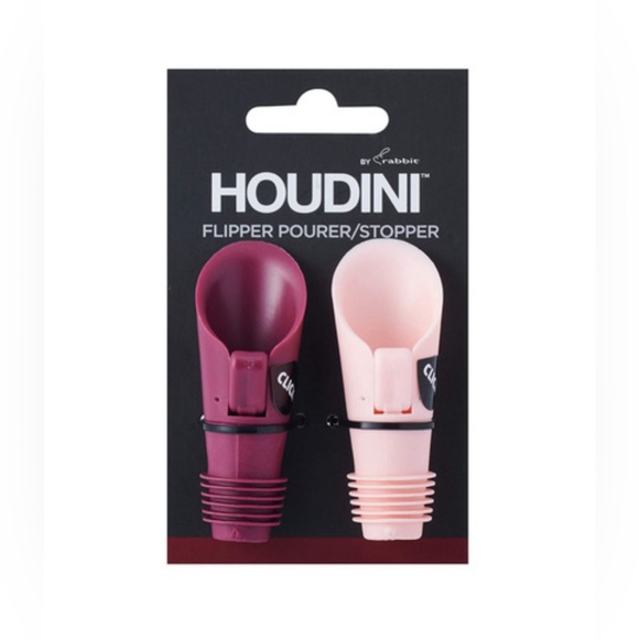 Houdini Flipper Wine Pourer Bottle Stoppers, Set of 2, burgundy/pink - Picture 6 of 7